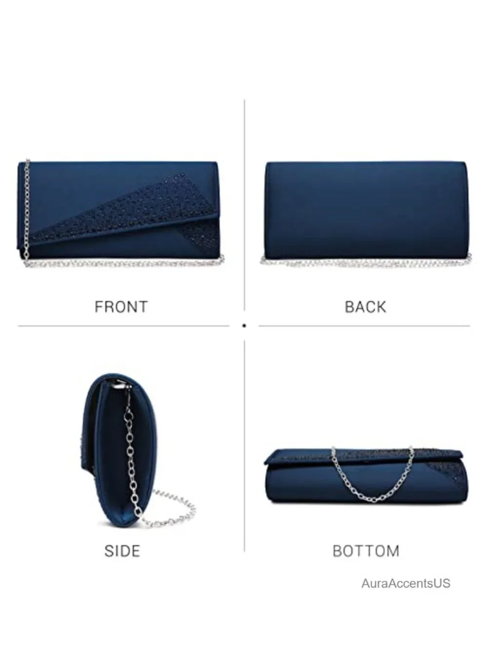 Satin Rhinestone Clutch Evening Bag Sparkle Shiny Purse for Party Wedding